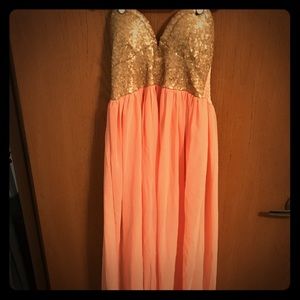 Maxi Coral and Gold Sequin Dress